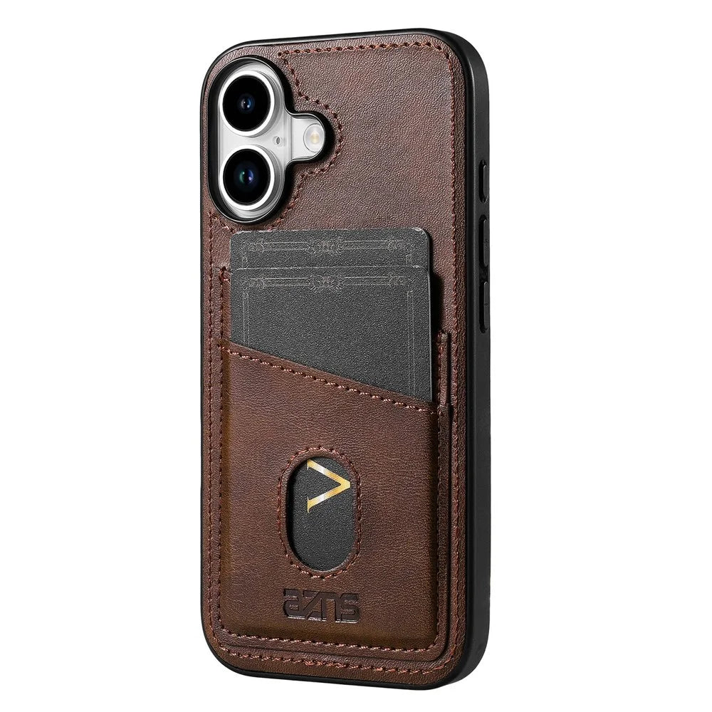 AZNS K1 Series For iPhone 17 Case Calf Texture Anti-Drop PU+TPU Phone Cover with 2 Card Slot - Coffee - 2
