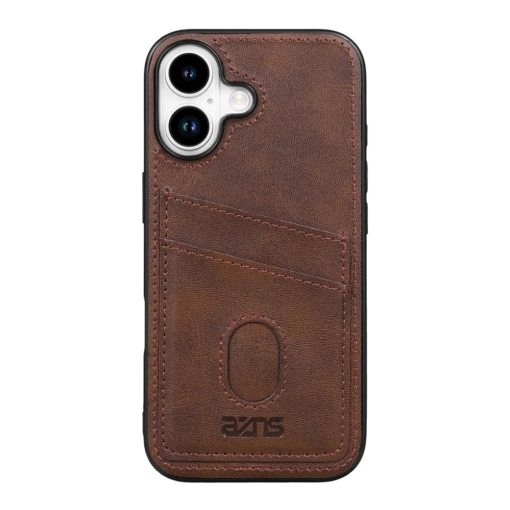 AZNS K1 Series For iPhone 17 Case Calf Texture Anti-Drop PU+TPU Phone Cover with 2 Card Slot - Coffee - 3