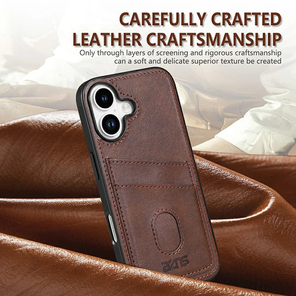 AZNS K1 Series For iPhone 17 Case Calf Texture Anti-Drop PU+TPU Phone Cover with 2 Card Slot - Coffee - 4