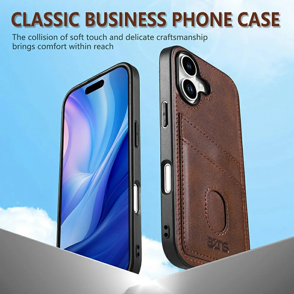 AZNS K1 Series For iPhone 17 Case Calf Texture Anti-Drop PU+TPU Phone Cover with 2 Card Slot - Coffee - 5