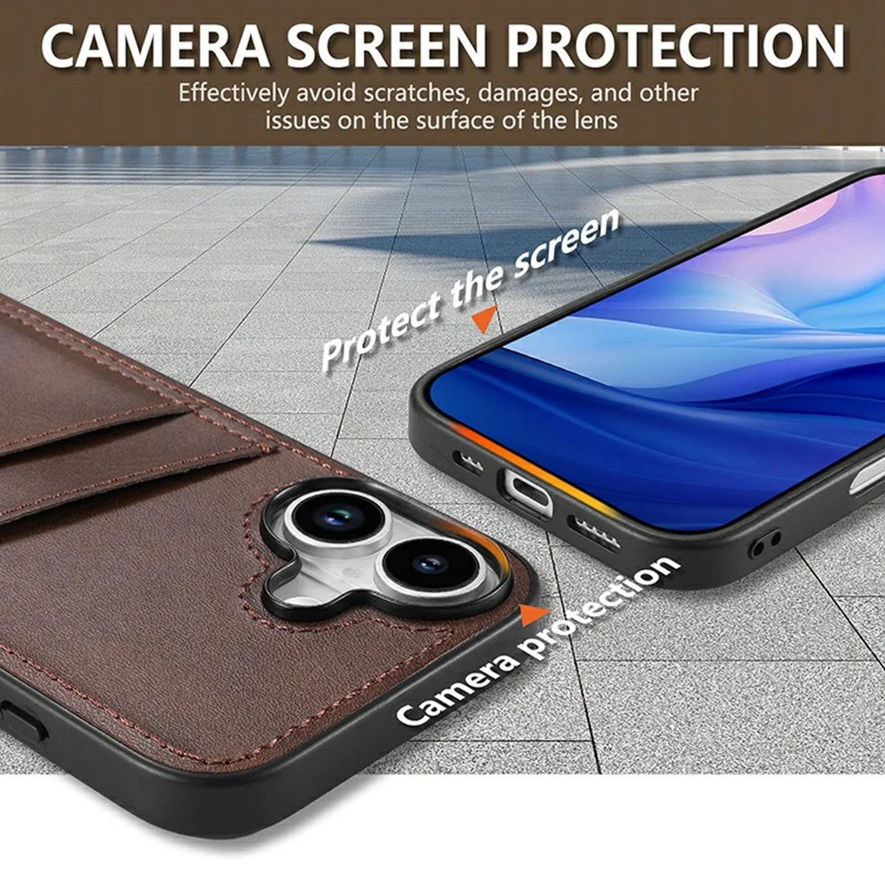 AZNS K1 Series For iPhone 17 Case Calf Texture Anti-Drop PU+TPU Phone Cover with 2 Card Slot - Coffee - 7