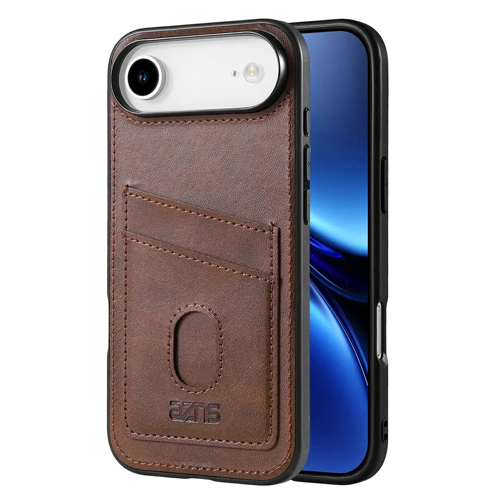 AZNS K1 Series For iPhone Air Case Calf Texture Anti-Drop PU+TPU Phone Cover with 2 Card Slot - Coffee - 1