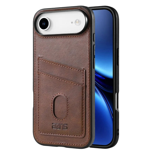AZNS K1 Series For iPhone Air Case Calf Texture Anti-Drop PU+TPU Phone Cover with 2 Card Slot - Coffee - 1