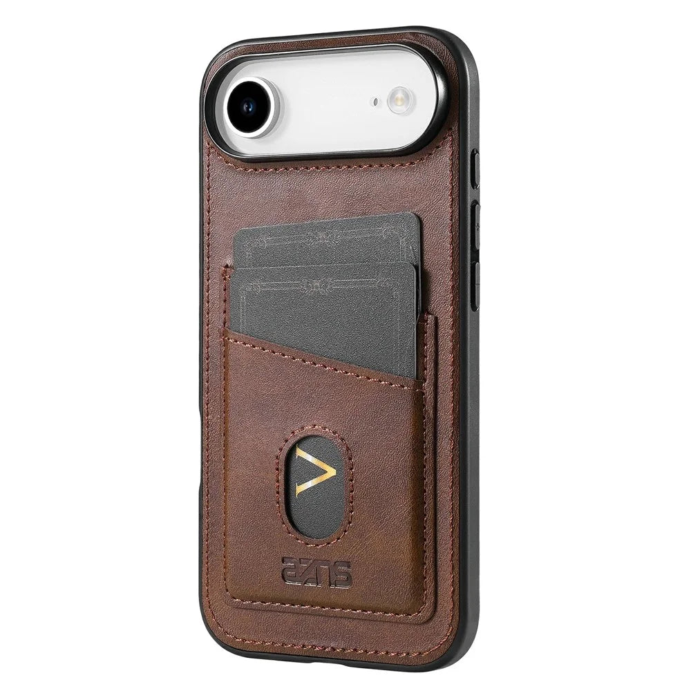 AZNS K1 Series For iPhone Air Case Calf Texture Anti-Drop PU+TPU Phone Cover with 2 Card Slot - Coffee - 2