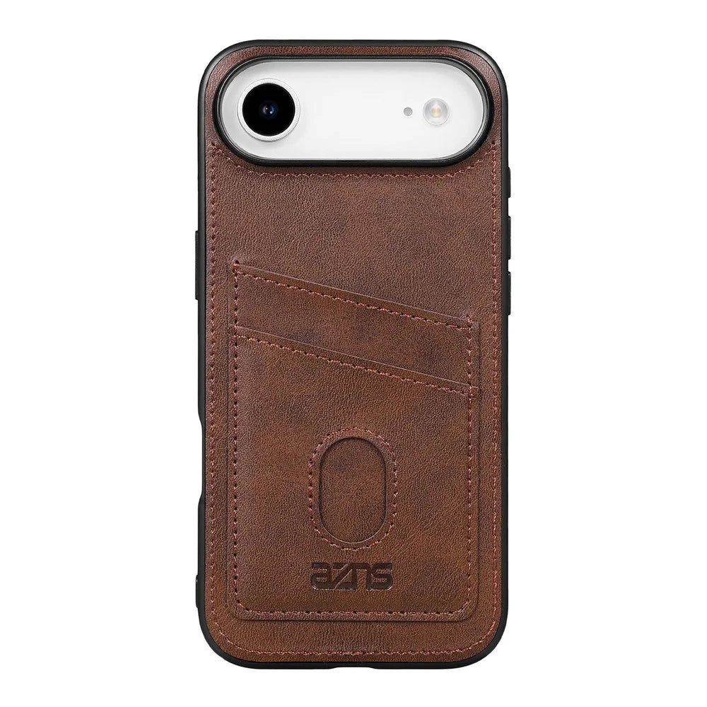 AZNS K1 Series For iPhone Air Case Calf Texture Anti-Drop PU+TPU Phone Cover with 2 Card Slot - Coffee - 3