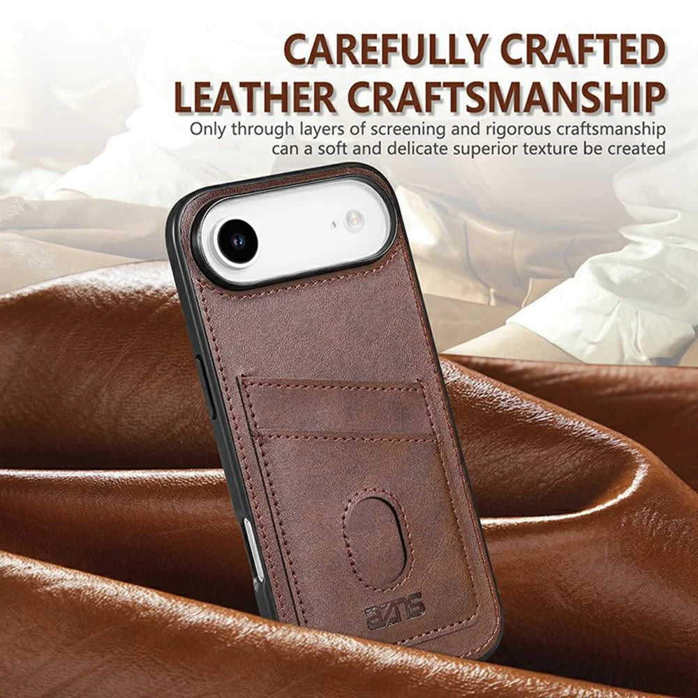 AZNS K1 Series For iPhone Air Case Calf Texture Anti-Drop PU+TPU Phone Cover with 2 Card Slot - Coffee - 4