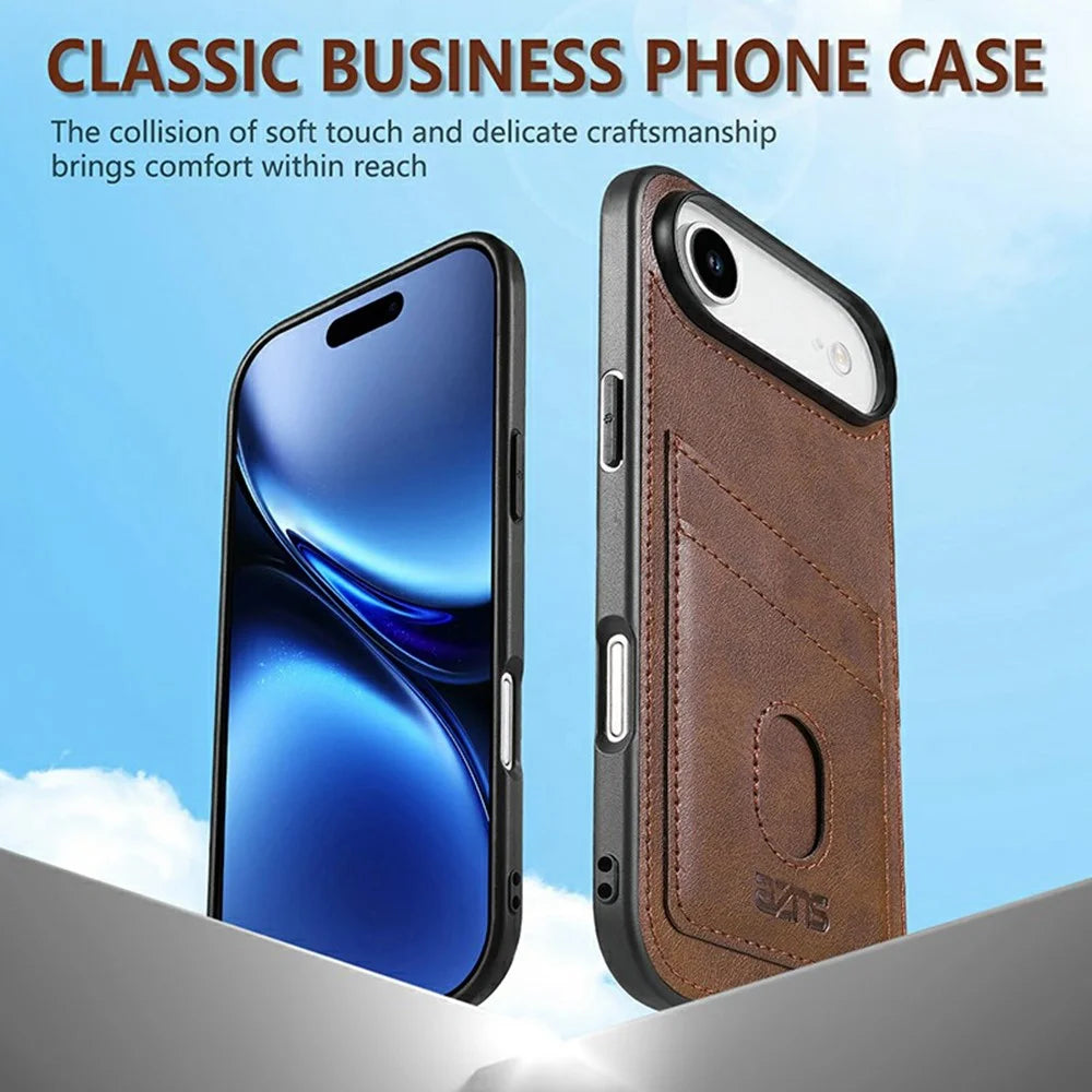 AZNS K1 Series For iPhone Air Case Calf Texture Anti-Drop PU+TPU Phone Cover with 2 Card Slot - Coffee - 5