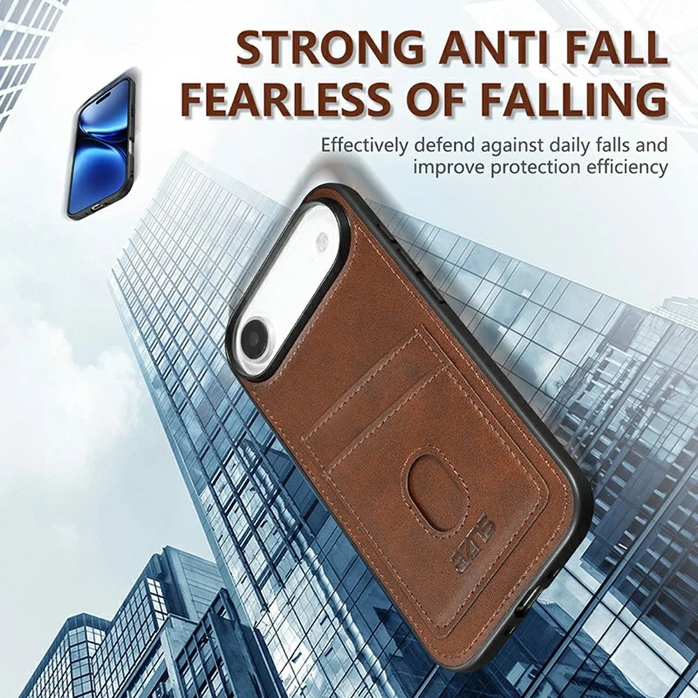 AZNS K1 Series For iPhone Air Case Calf Texture Anti-Drop PU+TPU Phone Cover with 2 Card Slot - Coffee - 6