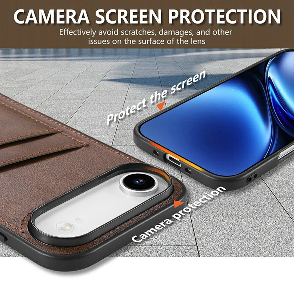 AZNS K1 Series For iPhone Air Case Calf Texture Anti-Drop PU+TPU Phone Cover with 2 Card Slot - Coffee - 7