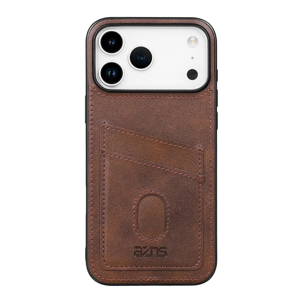 AZNS K1 Series For iPhone 18 Pro / 17 Pro Case Calf Texture Anti-Drop PU+TPU Phone Cover with 2 Card Slot - Coffee - 3