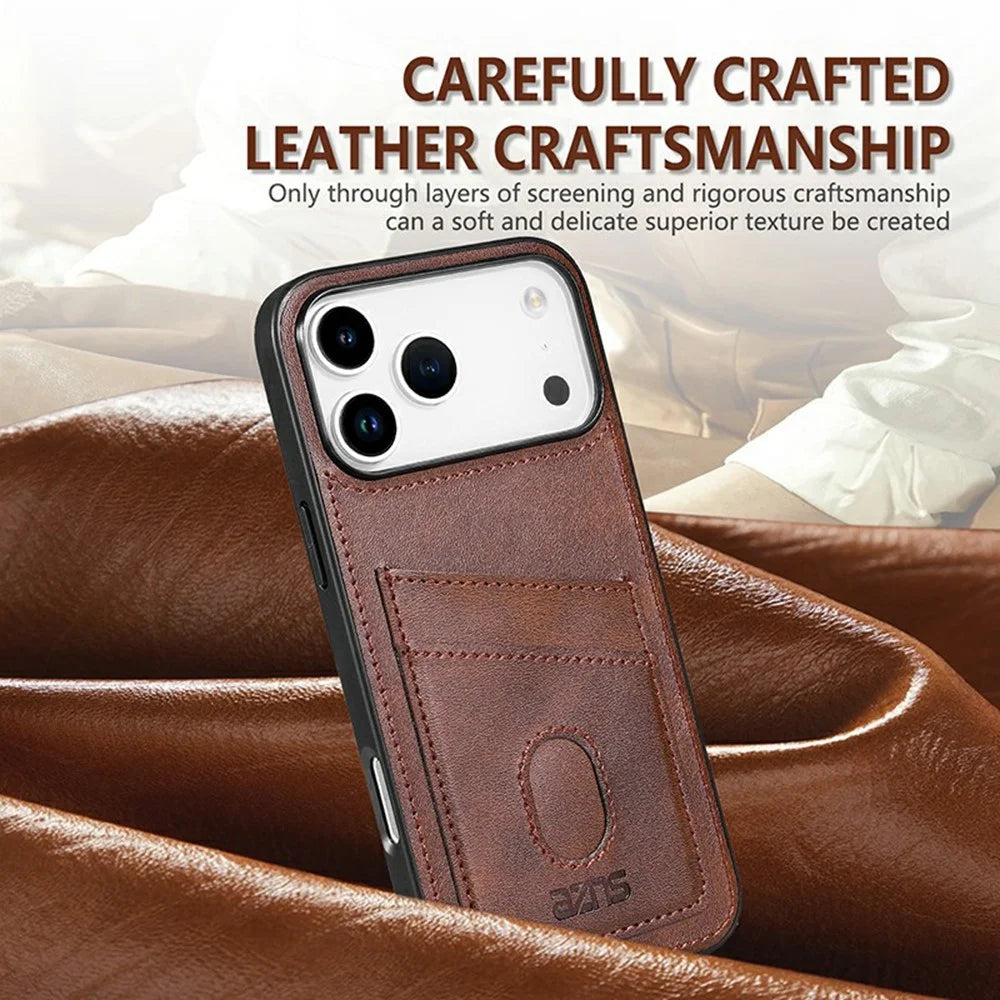 AZNS K1 Series For iPhone 18 Pro / 17 Pro Case Calf Texture Anti-Drop PU+TPU Phone Cover with 2 Card Slot - Coffee - 4