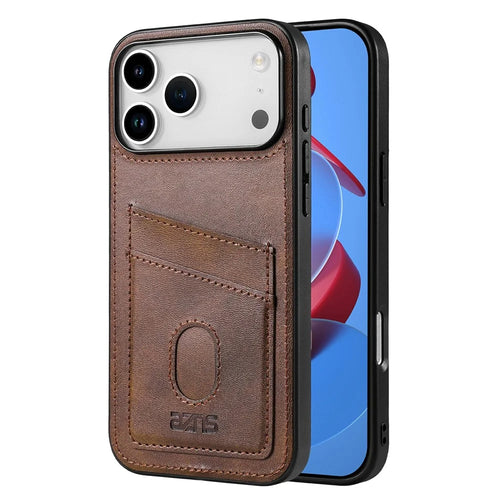 AZNS K1 Series For iPhone 18 Pro Max / 17 Pro Max Case Calf Texture Anti-Drop PU+TPU Phone Cover with 2 Card Slot - Coffee - 1