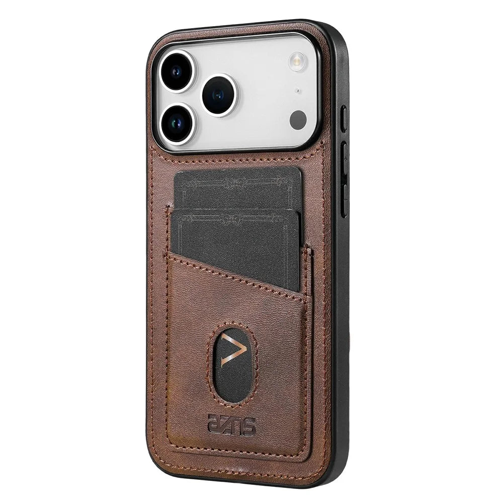 AZNS K1 Series For iPhone 18 Pro Max / 17 Pro Max Case Calf Texture Anti-Drop PU+TPU Phone Cover with 2 Card Slot - Coffee - 2