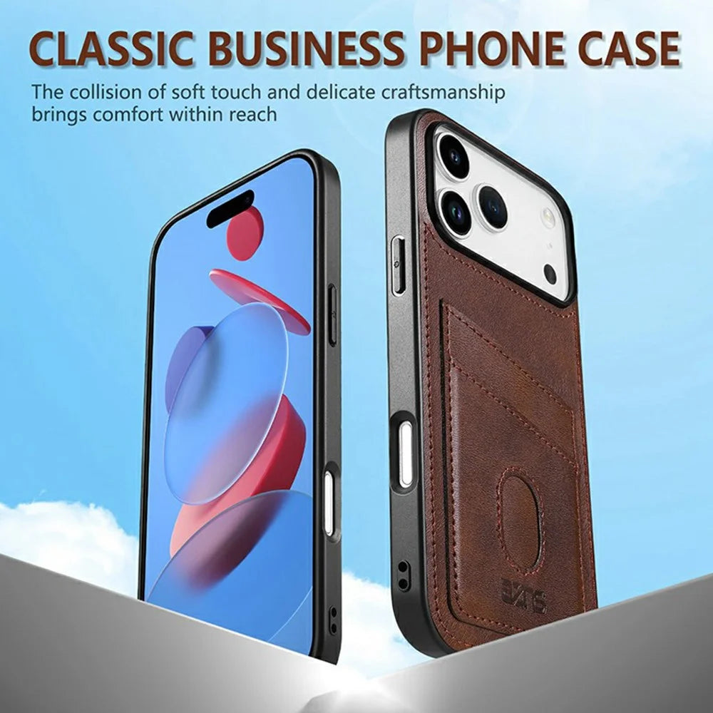 AZNS K1 Series For iPhone 18 Pro Max / 17 Pro Max Case Calf Texture Anti-Drop PU+TPU Phone Cover with 2 Card Slot - Coffee - 5