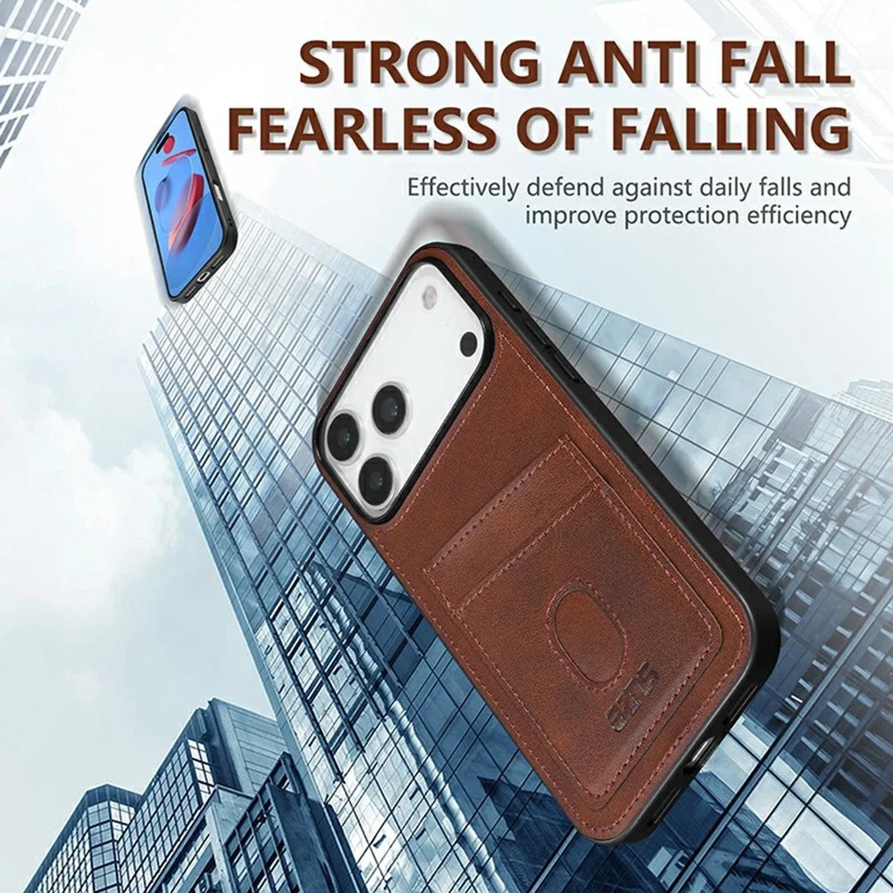 AZNS K1 Series For iPhone 18 Pro Max / 17 Pro Max Case Calf Texture Anti-Drop PU+TPU Phone Cover with 2 Card Slot - Coffee - 6