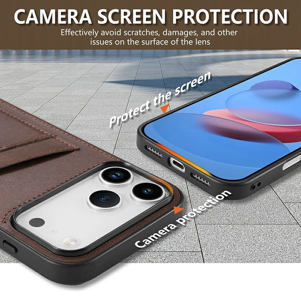 AZNS K1 Series For iPhone 18 Pro Max / 17 Pro Max Case Calf Texture Anti-Drop PU+TPU Phone Cover with 2 Card Slot - Coffee - 7