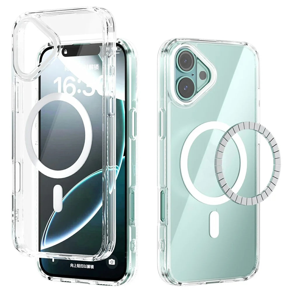 ABEEL For iPhone 16 Case Compatible with MagSafe Anti Scratch Clear TPU PC Phone Back Cover - White - 1