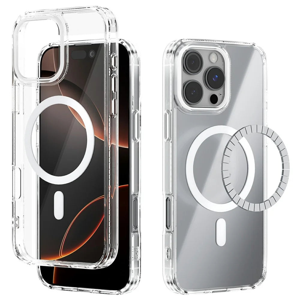ABEEL For iPhone 16 Pro Case Compatible with MagSafe Anti Scratch Clear TPU PC Phone Back Cover - White - 1