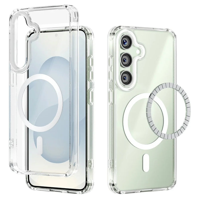 ABEEL For Samsung Galaxy S25 Magnetic Case Anti Scratch Clear TPU PC Phone Back Cover - White - 1