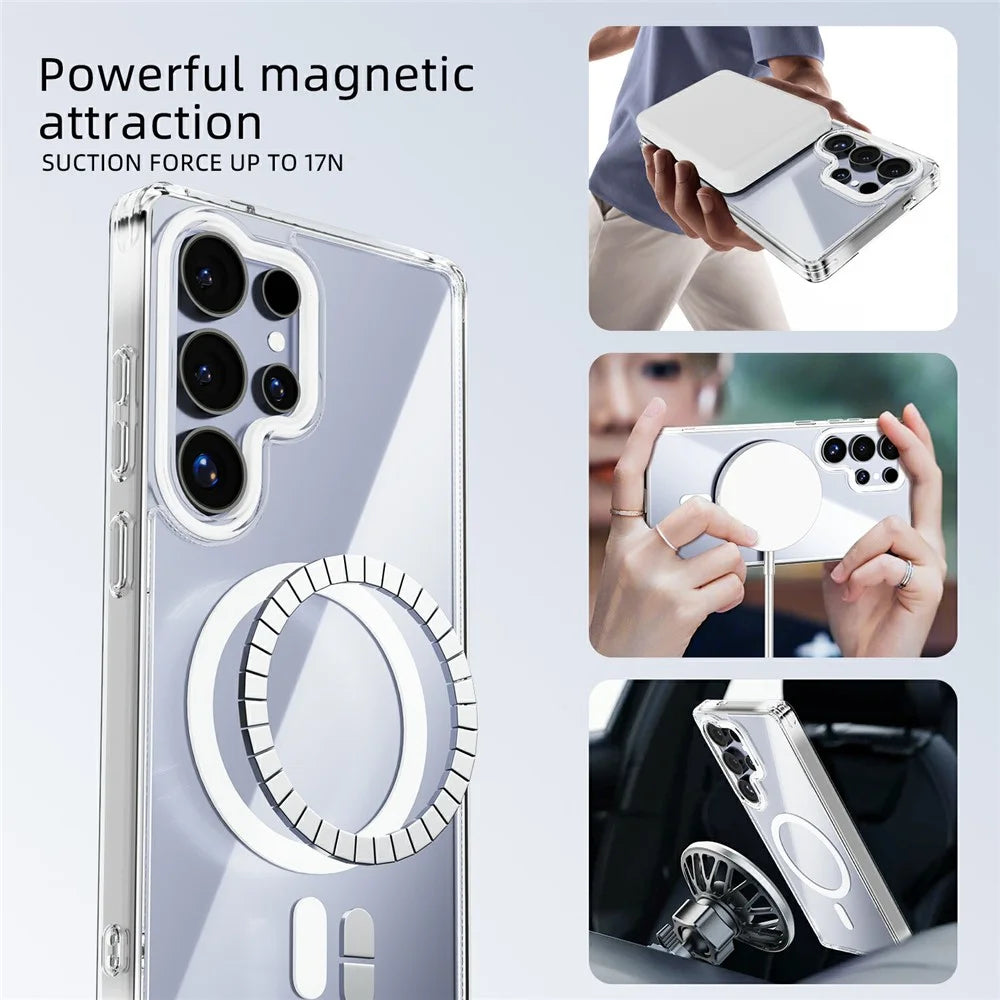 ABEEL For Samsung Galaxy S25 Magnetic Case Anti Scratch Clear TPU PC Phone Back Cover - White - 3