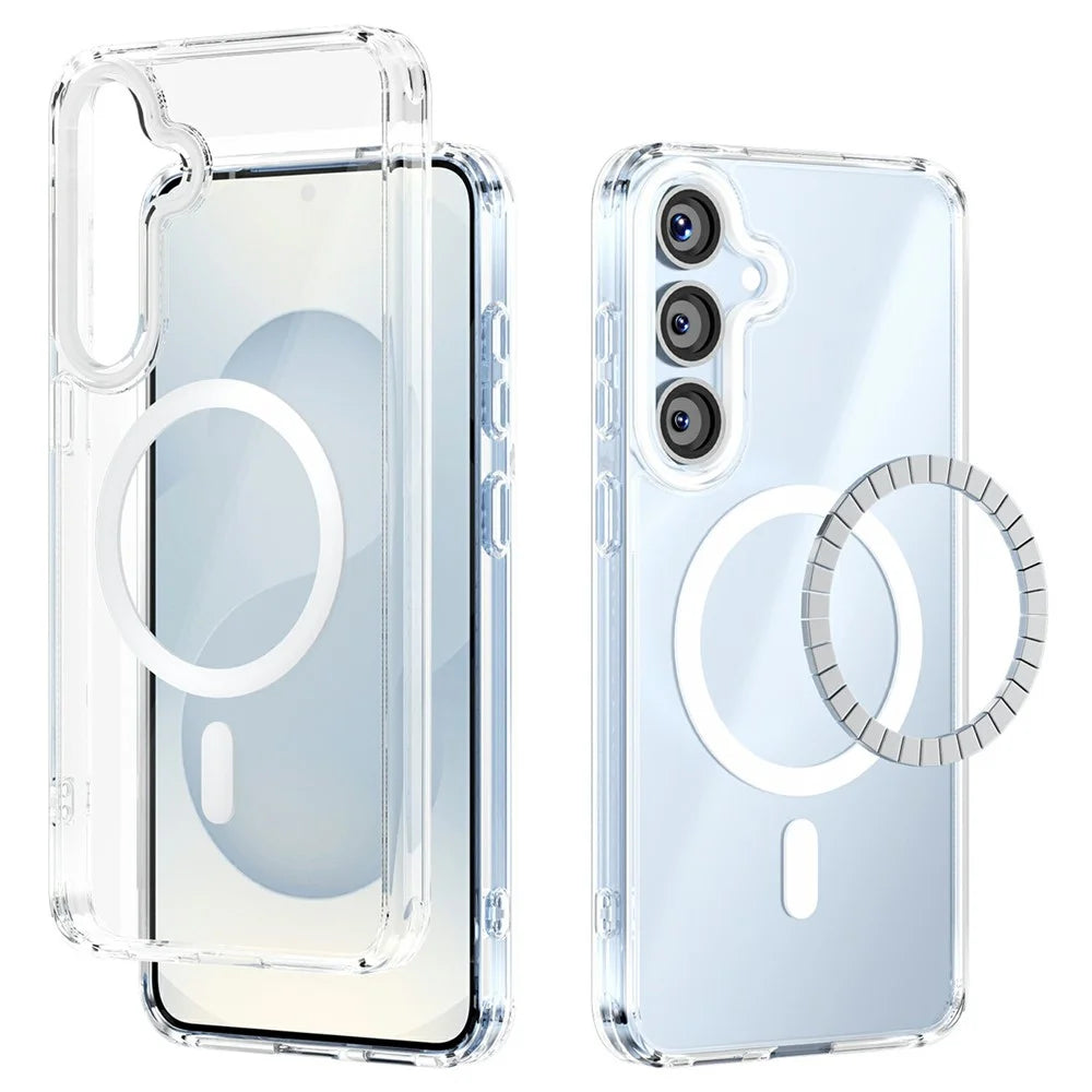 ABEEL For Samsung Galaxy S25+ Magnetic Case Anti Scratch Clear TPU PC Phone Back Cover - White - 1