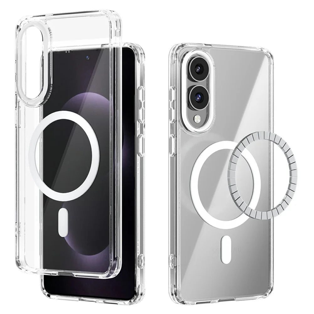 ABEEL For Samsung Galaxy S25 Edge Magnetic Case Anti Scratch Clear TPU PC Phone Back Cover - White - 1
