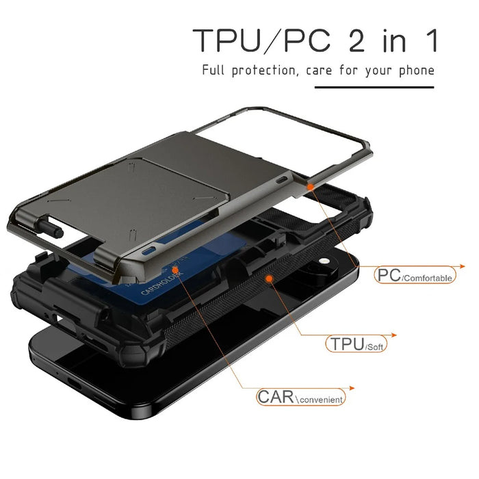 For Google Pixel 10 Pro  /  Pixel 10 Case PC + TPU Dual Layer Back Phone Cover with Card Holder - Grey - 5