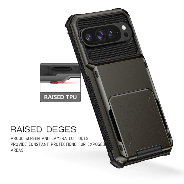 For Google Pixel 10 Pro  /  Pixel 10 Case PC + TPU Dual Layer Back Phone Cover with Card Holder - Grey - 7