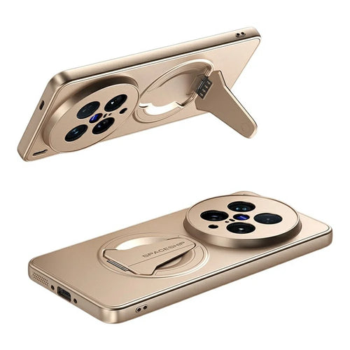 For vivo X200 Ultra 5G Magnetic Case Hidden Kickstand Skin-Feel Matte PC TPU Phone Back Cover - Desert Gold - 1