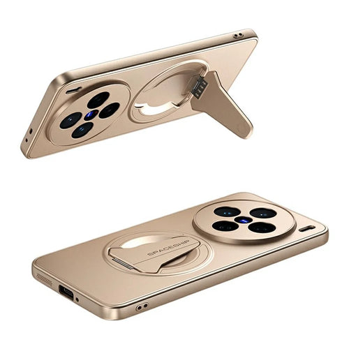 For vivo X200 5G Magnetic Case Hidden Kickstand Skin-Feel Matte PC TPU Phone Back Cover - Desert Gold - 1