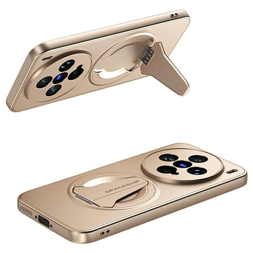 For vivo X200 Pro mini 5G Magnetic Case Hidden Kickstand Skin-Feel Matte PC TPU Phone Back Cover - Desert Gold - 1
