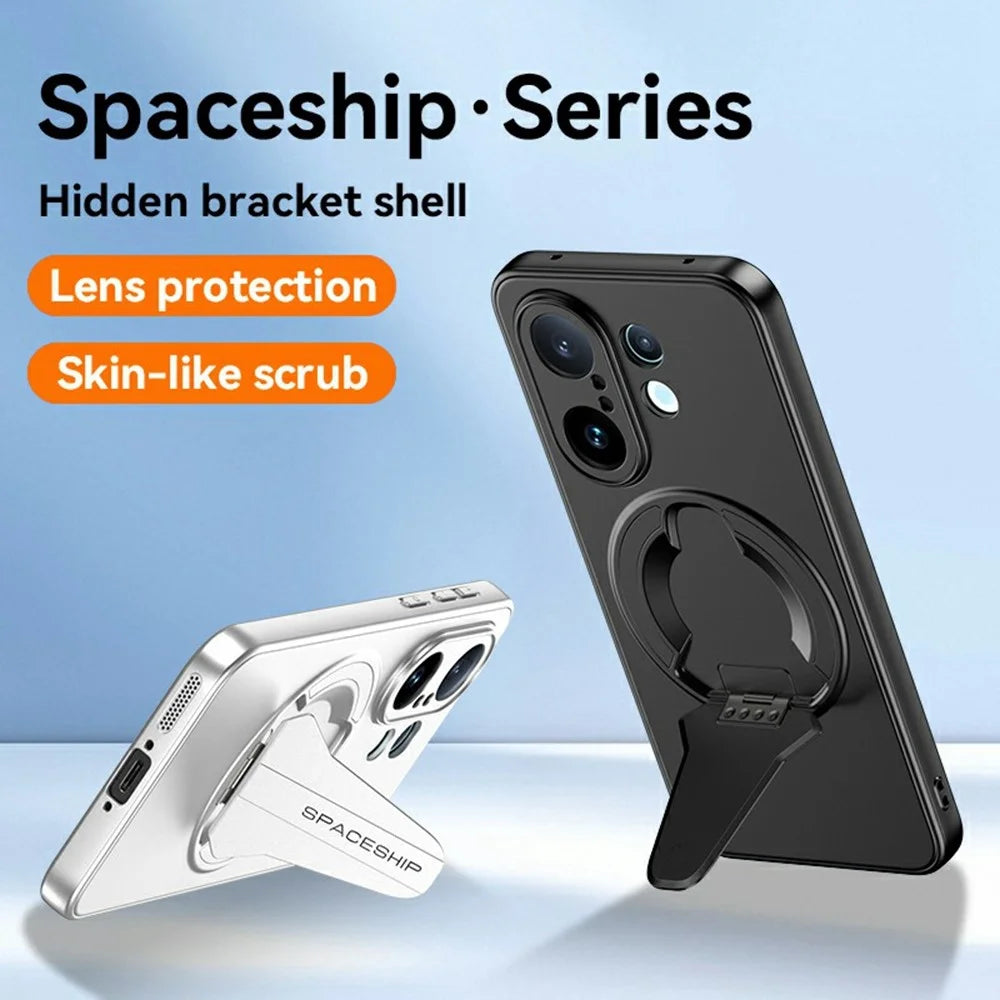 For vivo S30 Pro mini 5G Magnetic Case Hidden Kickstand Skin-Feel Matte PC TPU Phone Back Cover - Black - 2