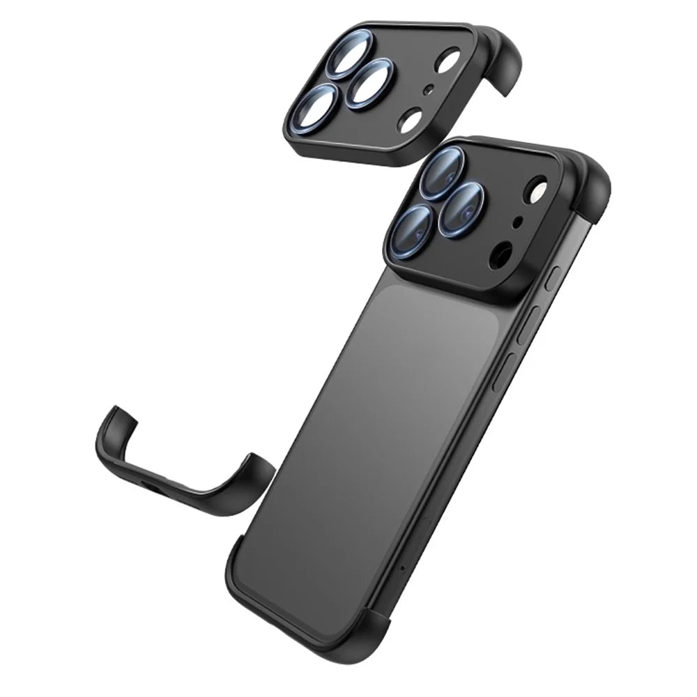 For iPhone 17 Pro Frameless Case Corner Edge Protection TPU Silicone Cover with Camera Lens Protector - Black - 1