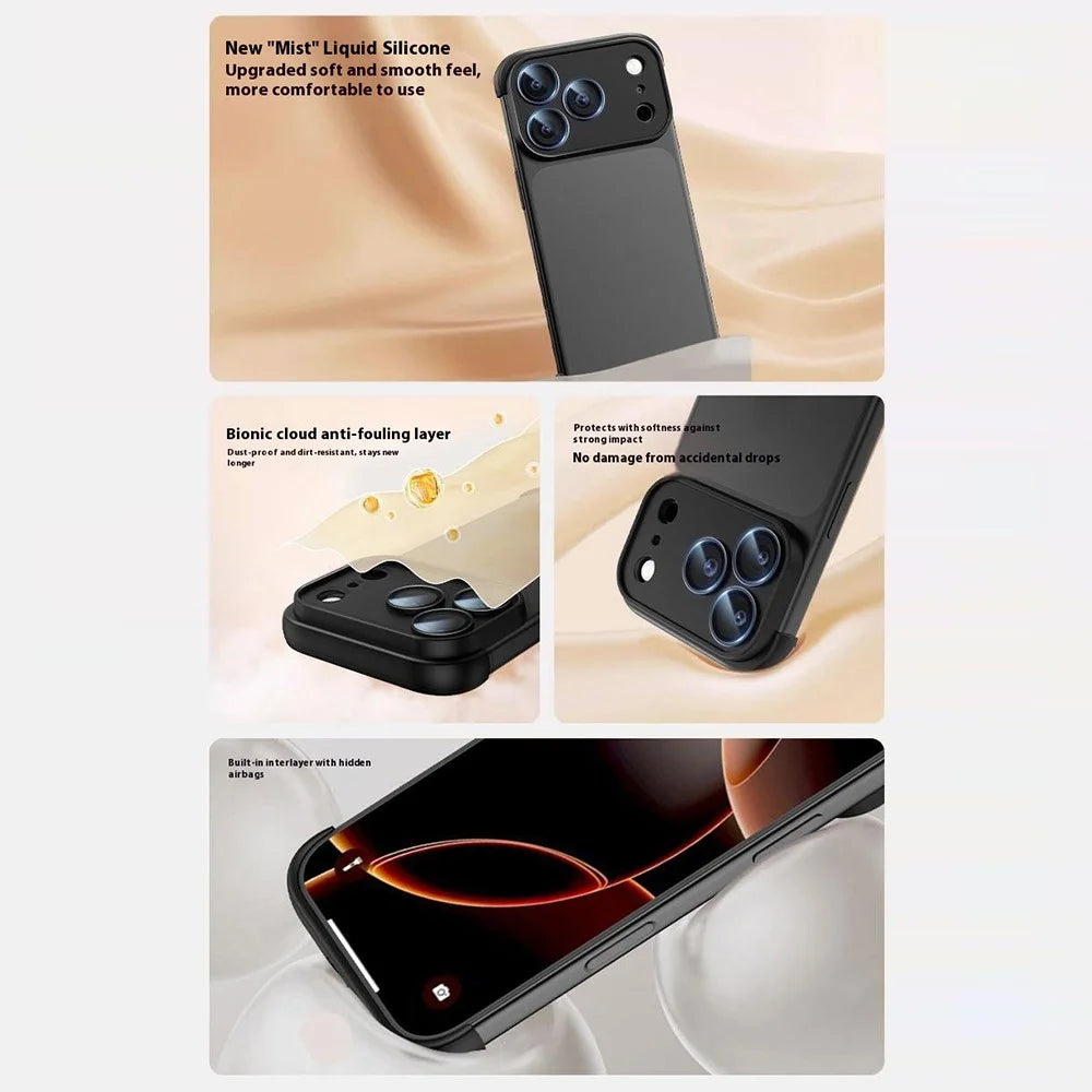 For iPhone 17 Pro Frameless Case Corner Edge Protection TPU Silicone Cover with Camera Lens Protector - Black - 2