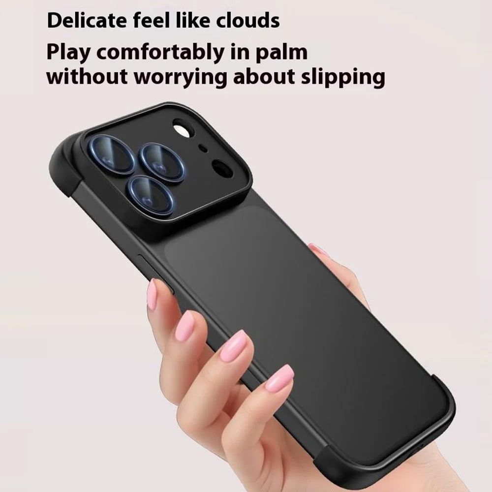 For iPhone 17 Pro Frameless Case Corner Edge Protection TPU Silicone Cover with Camera Lens Protector - Black - 3