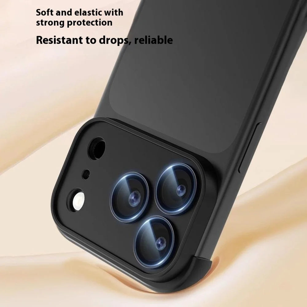 For iPhone 17 Pro Frameless Case Corner Edge Protection TPU Silicone Cover with Camera Lens Protector - Black - 7