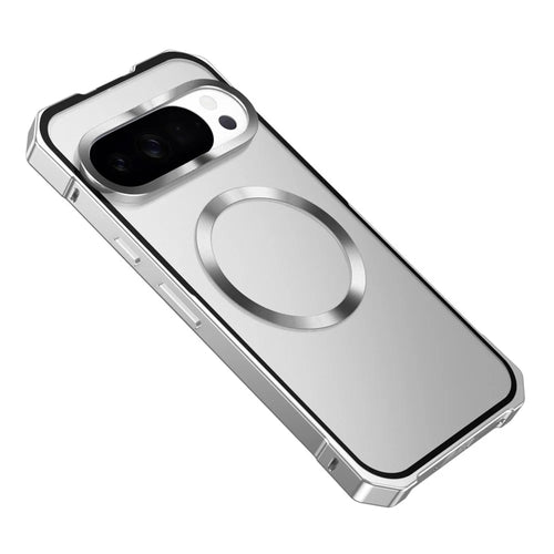 For Google Pixel 10 Pro XL Magnetic Case Hard PC Metal Frame Frosted Phone Back Cover - Silver - 1