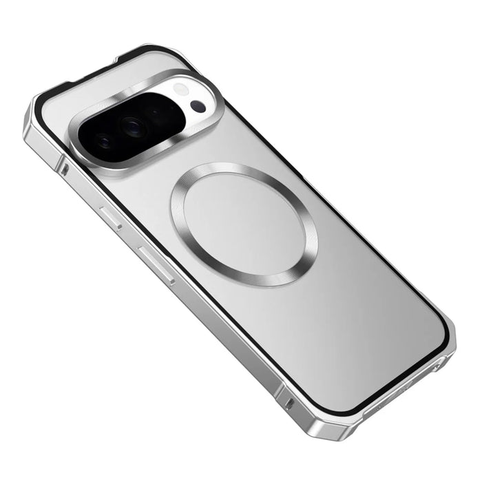 For Google Pixel 10 Pro XL Magnetic Case Hard PC Metal Frame Frosted Phone Back Cover - Silver - 1