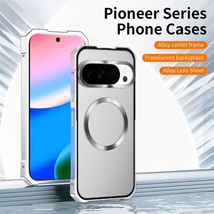 For Google Pixel 10 Pro XL Magnetic Case Hard PC Metal Frame Frosted Phone Back Cover - Silver - 3