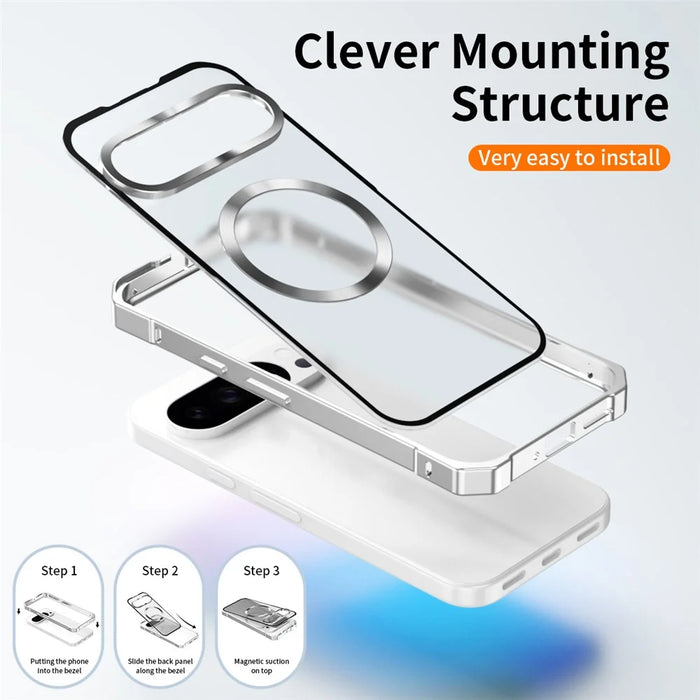 For Google Pixel 10 Pro XL Magnetic Case Hard PC Metal Frame Frosted Phone Back Cover - Silver - 7