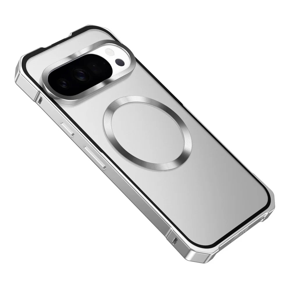 For Google Pixel 10 / 10 Pro Magnetic Case Hard PC Metal Frame Frosted Phone Back Cover - Silver - 1