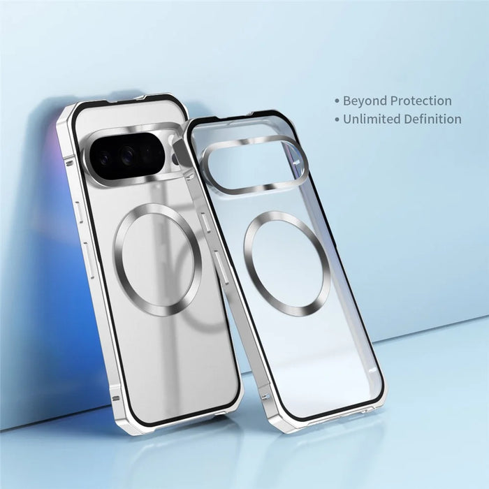 For Google Pixel 10 / 10 Pro Magnetic Case Hard PC Metal Frame Frosted Phone Back Cover - Silver - 2