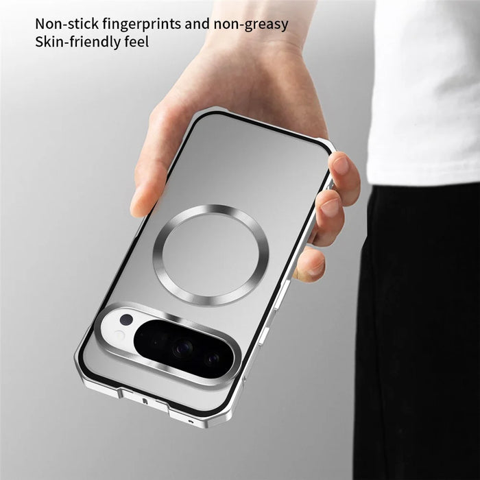 For Google Pixel 10 / 10 Pro Magnetic Case Hard PC Metal Frame Frosted Phone Back Cover - Silver - 4