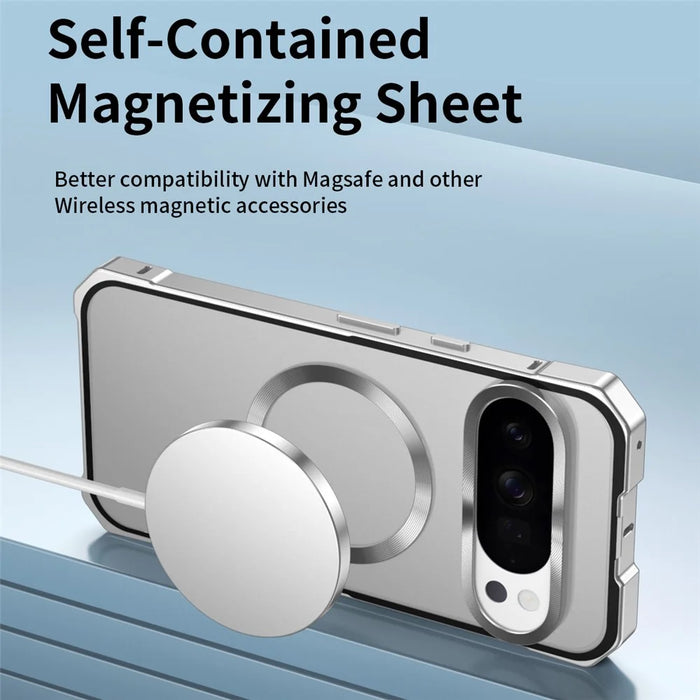 For Google Pixel 10 / 10 Pro Magnetic Case Hard PC Metal Frame Frosted Phone Back Cover - Silver - 5