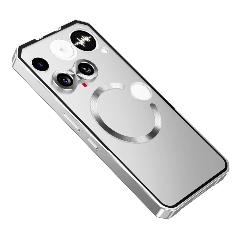 For Nothing Phone (3) 5G Magnetic Case Hard PC Metal Frame Frosted Phone Back Cover - Silver - 1