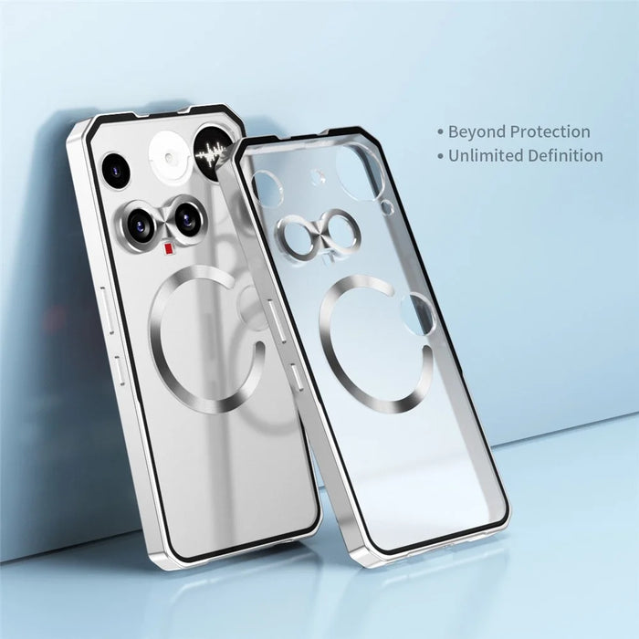 For Nothing Phone (3) 5G Magnetic Case Hard PC Metal Frame Frosted Phone Back Cover - Silver - 2