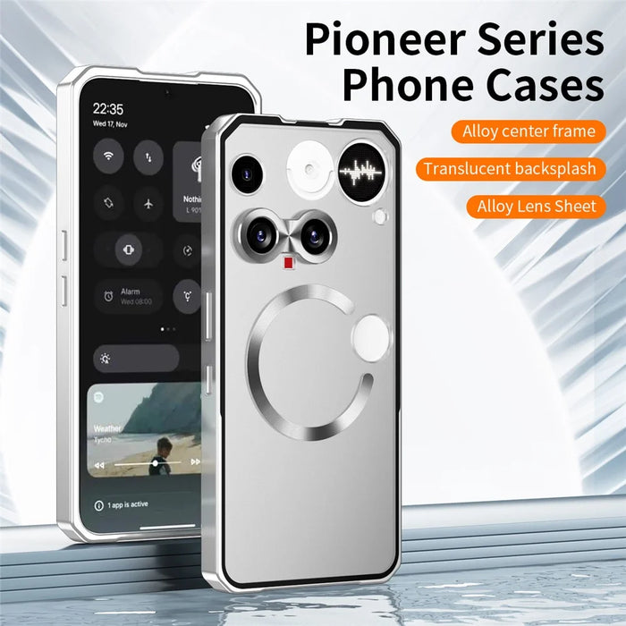 For Nothing Phone (3) 5G Magnetic Case Hard PC Metal Frame Frosted Phone Back Cover - Silver - 3