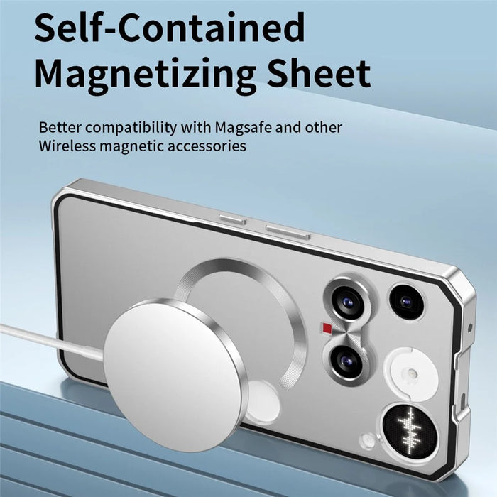 For Nothing Phone (3) 5G Magnetic Case Hard PC Metal Frame Frosted Phone Back Cover - Silver - 6