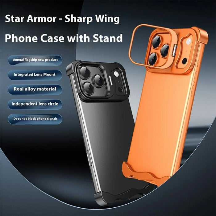 For iPhone 17 Pro Max Bumper Case Lens Kickstand Heat Dissipating Metal Corner Phone Cover - Orange - 2