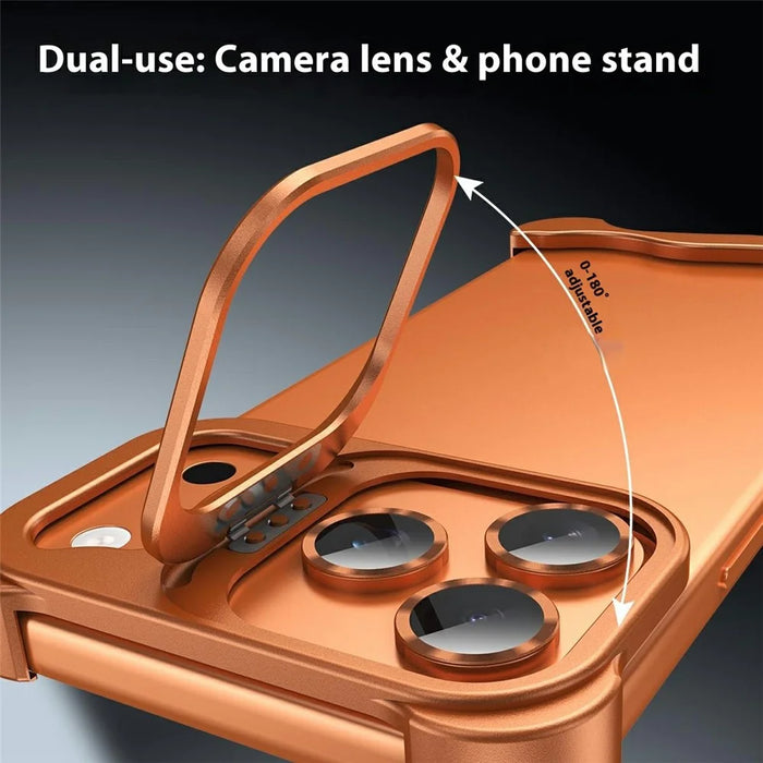 For iPhone 17 Pro Max Bumper Case Lens Kickstand Heat Dissipating Metal Corner Phone Cover - Orange - 3